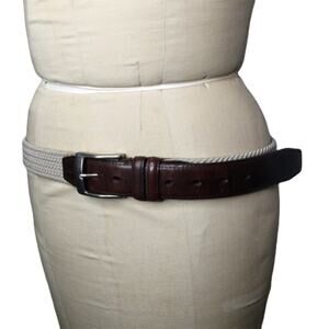 Vintage Stretchy Tan Brown Top Grain Leather Belt & Buckle Mens Size 36